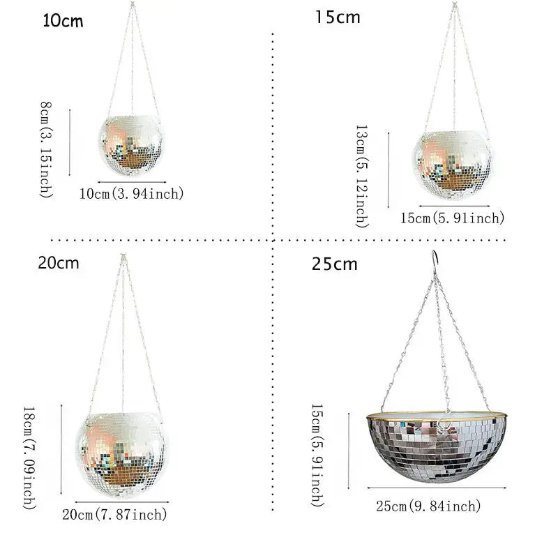 Disco Mirror Ball Hanging Planter Basket Succulent Pot Wall Decor Vase Home