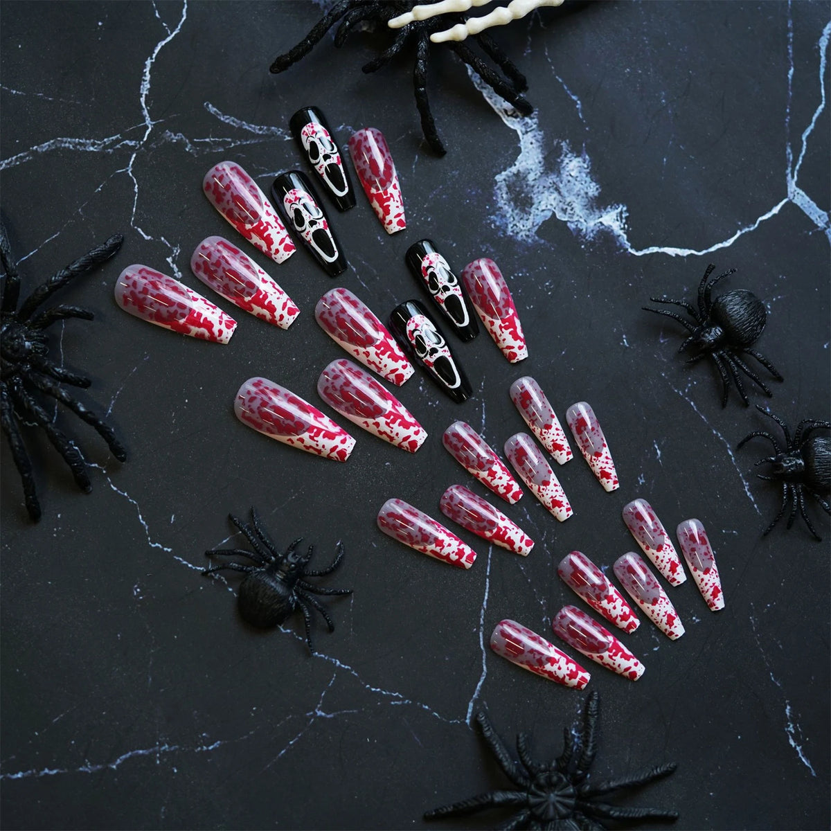 24pc Halloween Press On Nails, Long Coffin Ghost Face Design