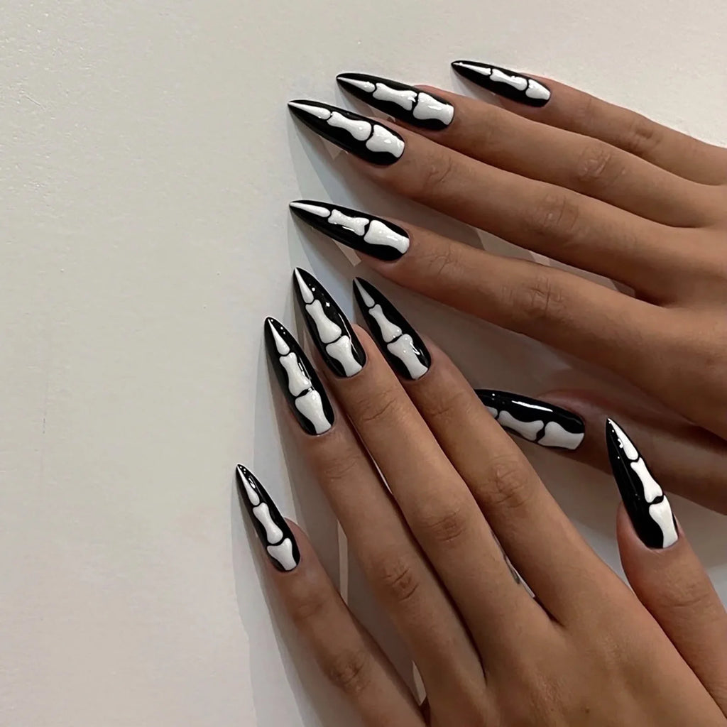 24pc Halloween Skull Press On Nails, Glitter Pink Ballet Tips