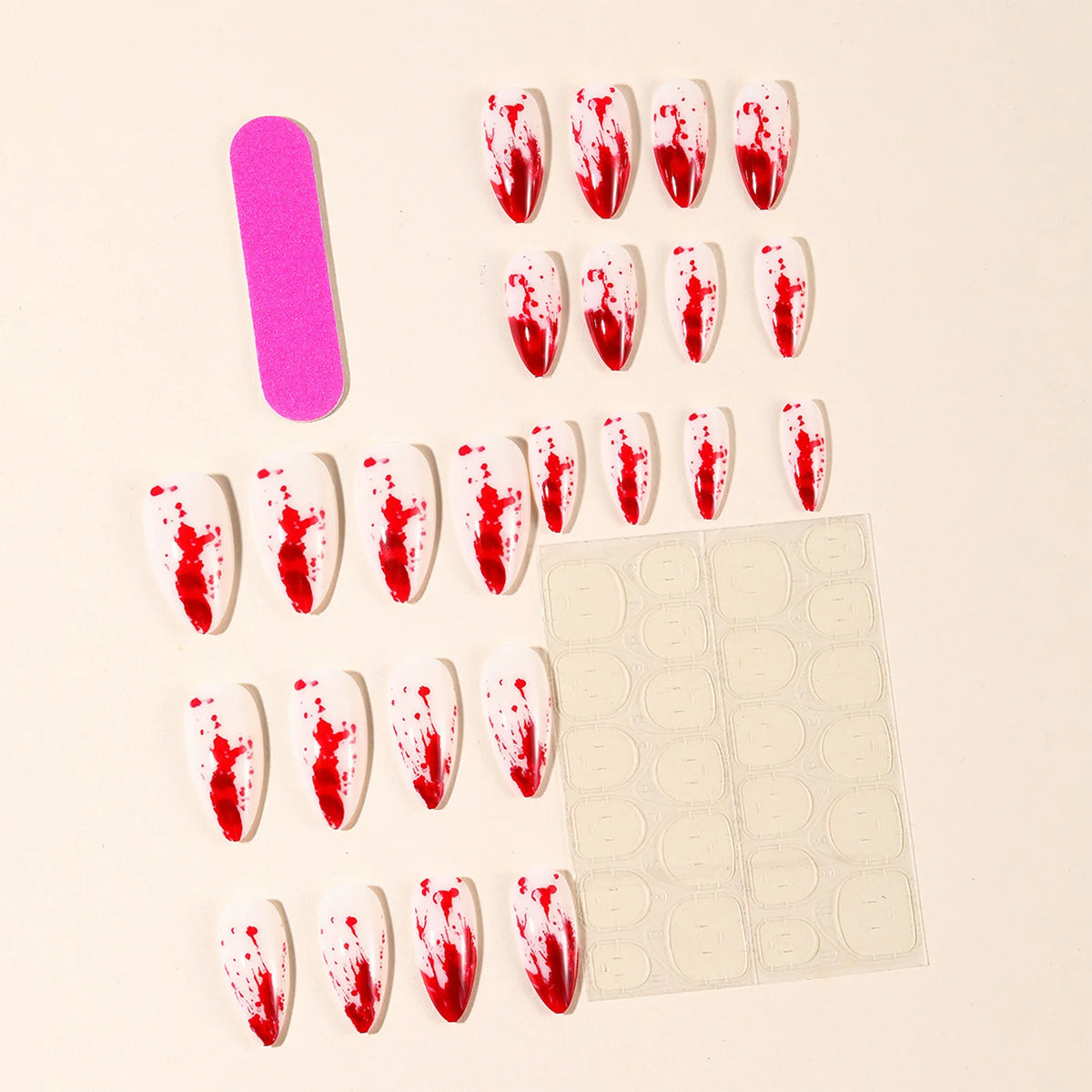 24pc Halloween Press On Nails, Red Blood Almond Full Cover