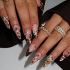 24PCS Leopard French Press-On Nails | Long Almond Brown Gold