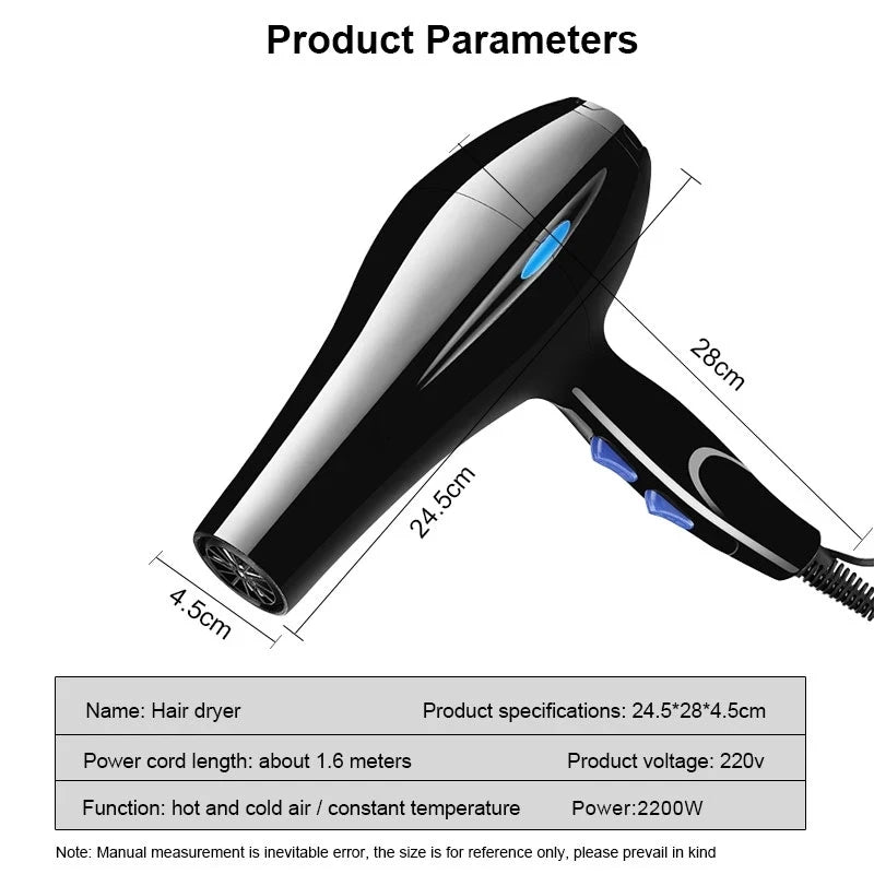 2200W Professional Hair Dryer – Hot & Cold Ionic Blow Dryer