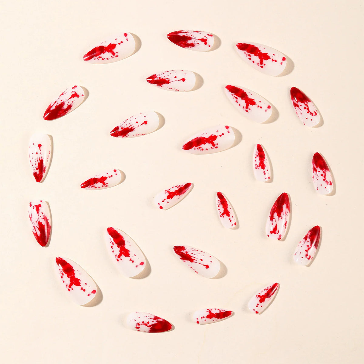 24pc Halloween Press On Nails, Red Blood Almond Full Cover