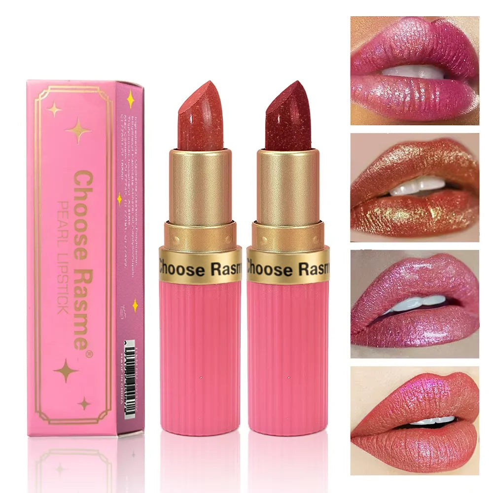 Pearlescent Pink Glitter Velvet Lipstick Metallic Waterproof Long Lasting Matte