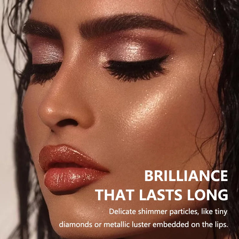 Pearlescent Pink Glitter Velvet Lipstick Metallic Waterproof Long Lasting Matte