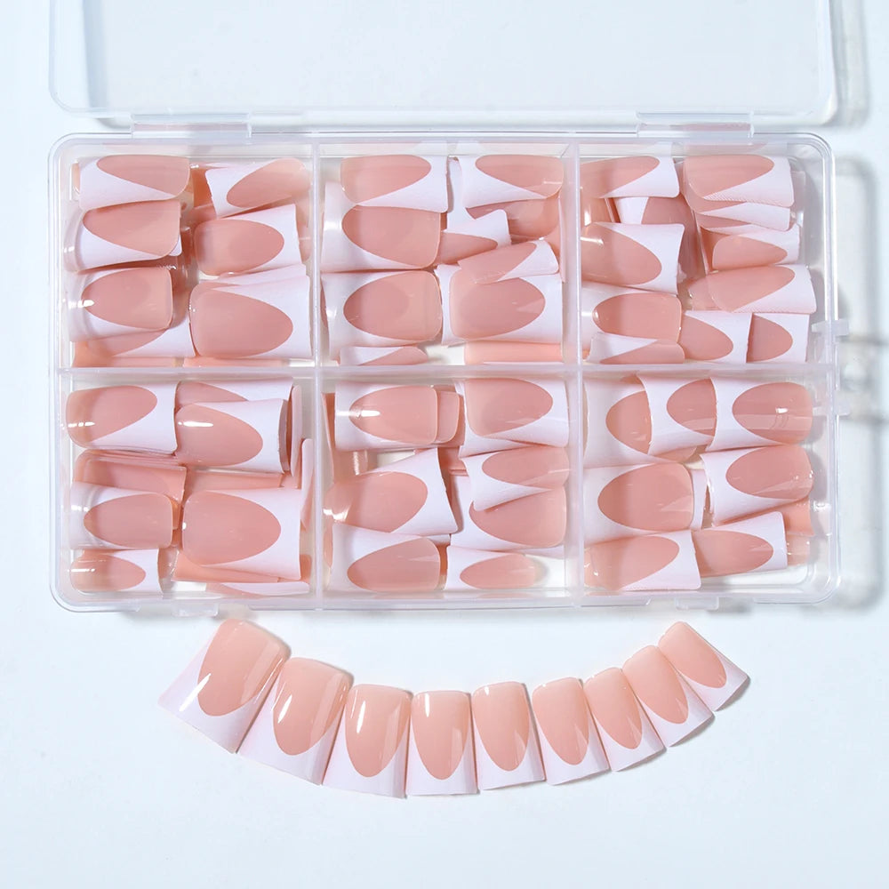 144pc White French Press On Nails, Duck Shape Acrylic Tips