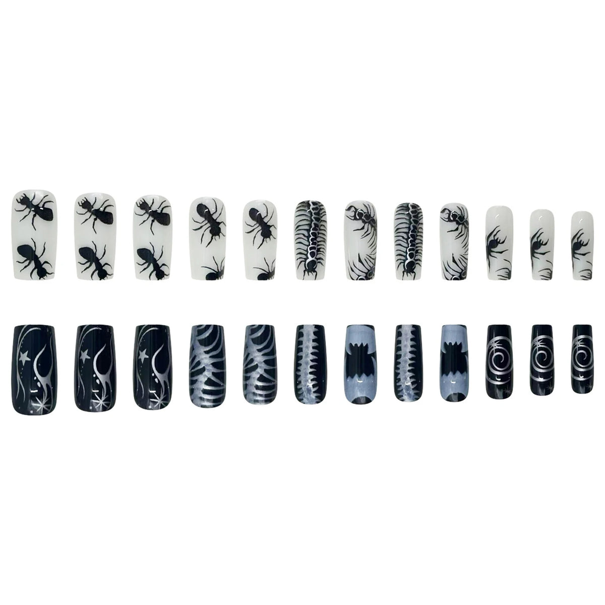 24pc Halloween Press On Nails, Black Ballet Ant Gothic Tips