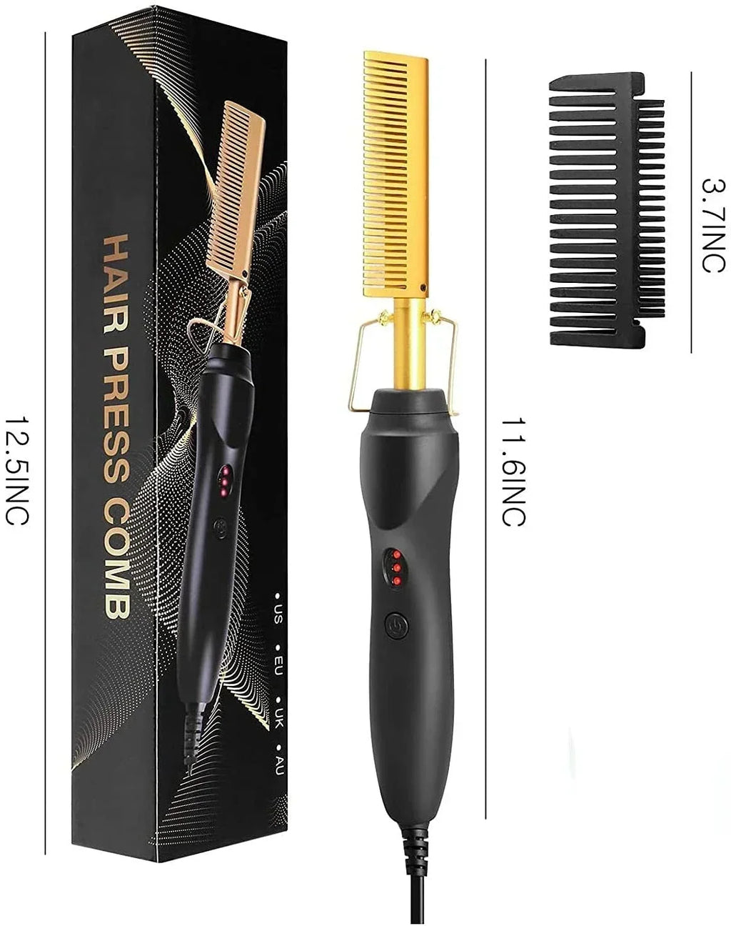 Electric hot comb and straightening brush in gold