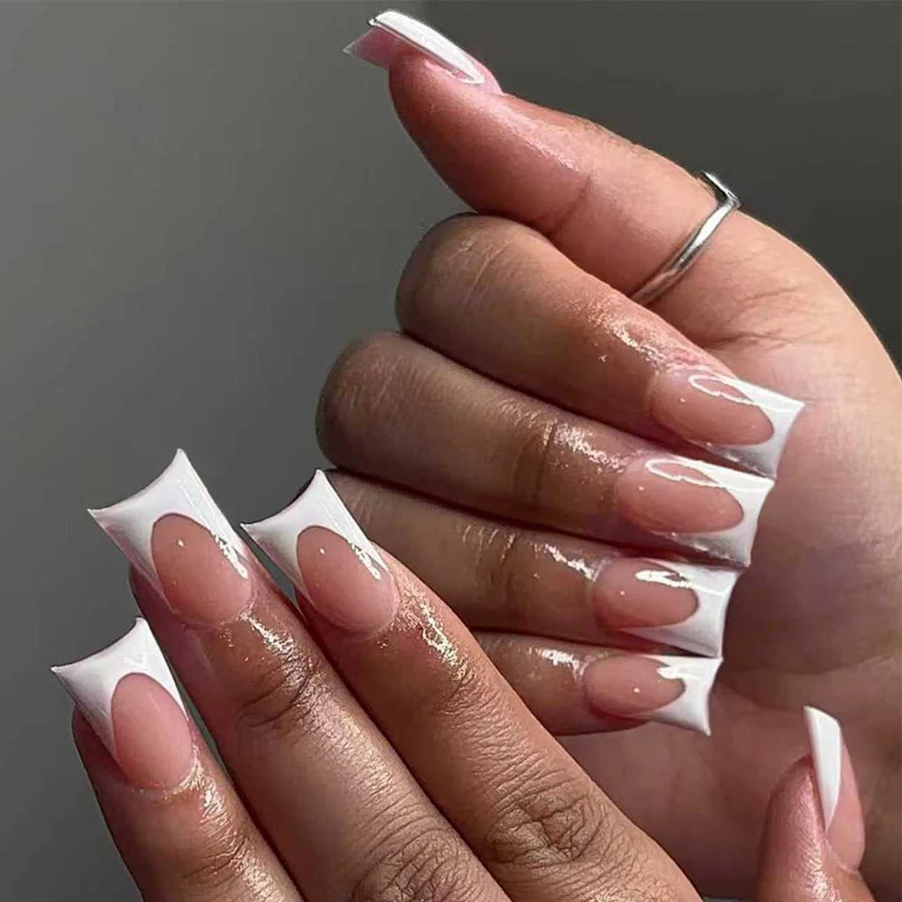 144pc White French Press On Nails, Duck Shape Acrylic Tips