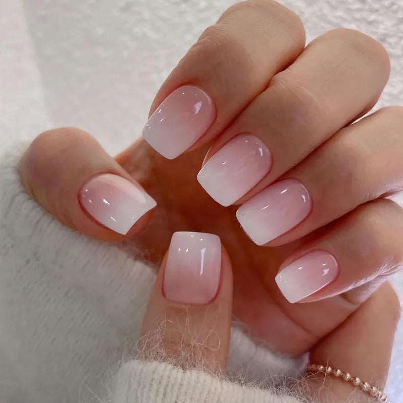 24 PCs Pink Long French Gradient Minimalist Nails with 1 Jelly Gel