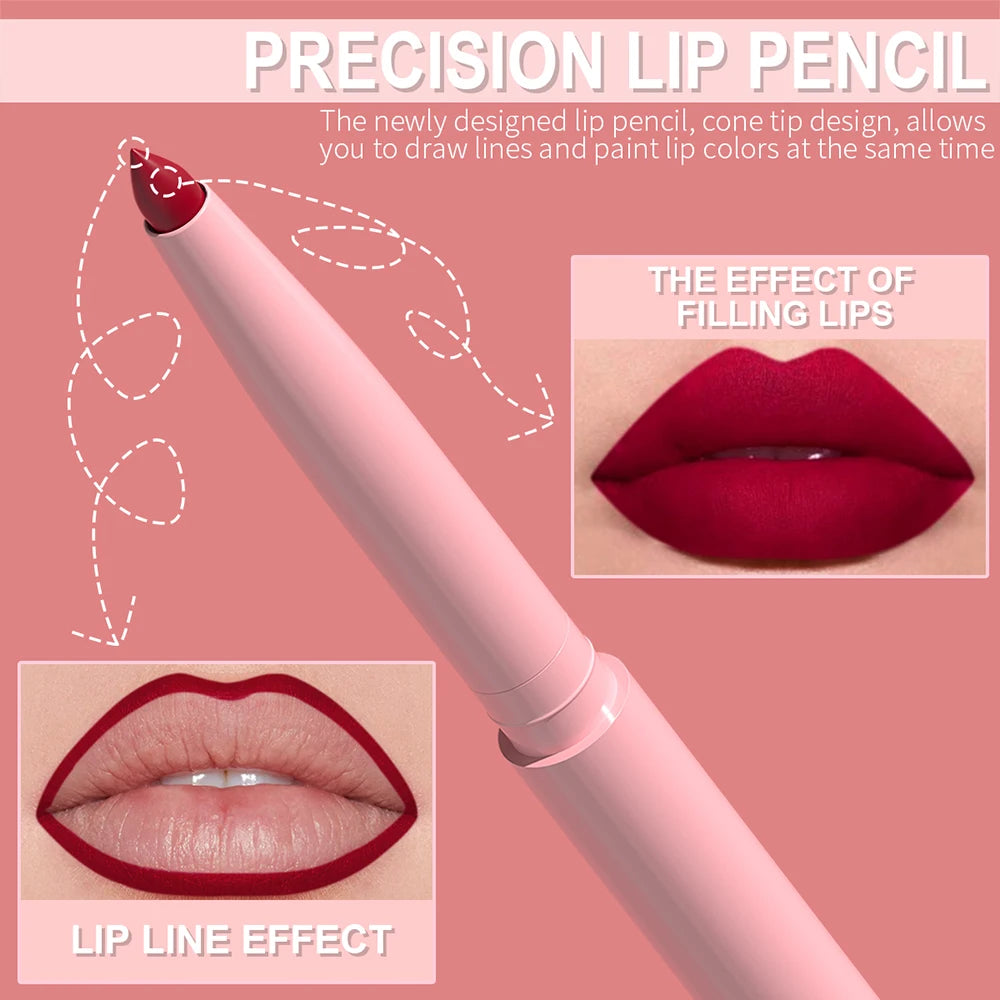 Lip Liner Pen Set Long Lasting, Waterproof Sweatproof, Easy Coloring Non