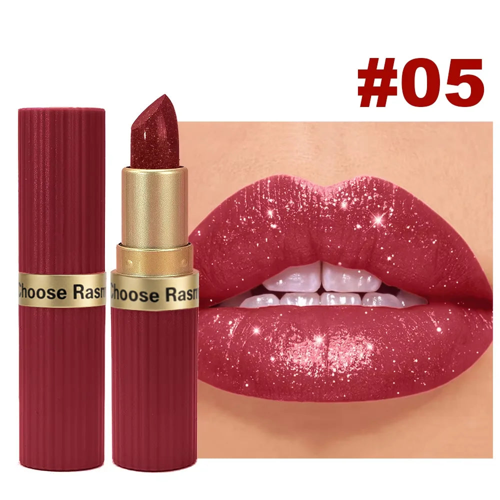 Pearlescent Pink Glitter Velvet Lipstick Metallic Waterproof Long Lasting Matte