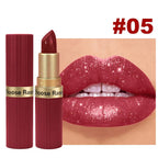 Pearlescent Pink Glitter Velvet Lipstick Metallic Waterproof Long Lasting Matte