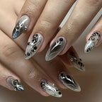 24pc Halloween Press-On Nails Black Y2K Butterfly Diamond Long Almond Tips
