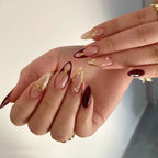 24PCS Leopard French Press-On Nails | Long Almond Brown Gold
