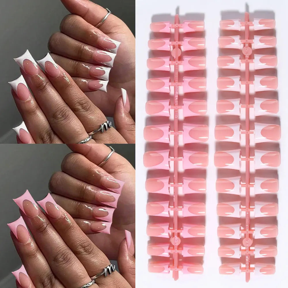 144pc White French Press On Nails, Duck Shape Acrylic Tips
