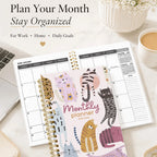 2026 2028 A5 Monthly Planner, Gold Spiral Cat Cover Organizer