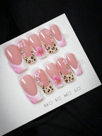 Y2K Leopard Pink Flower Press-On Nails | Rhinestone