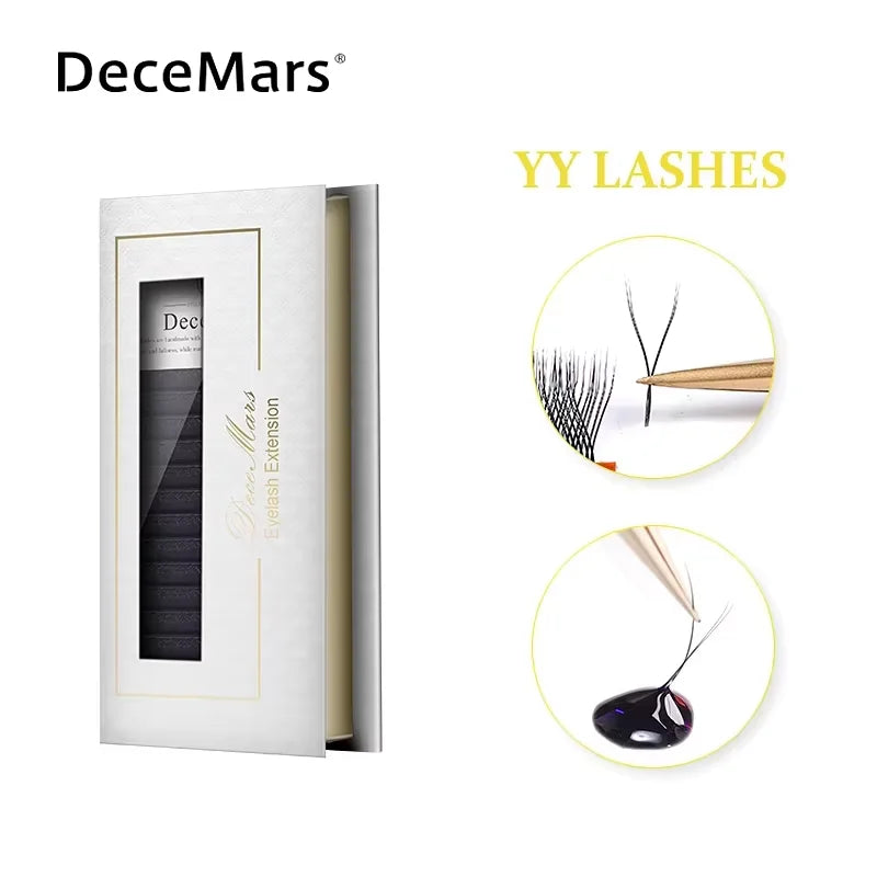 DeceMars YY Shape Black Brown Eyelashes Extensions Two Tip Lashes C/D Curl High