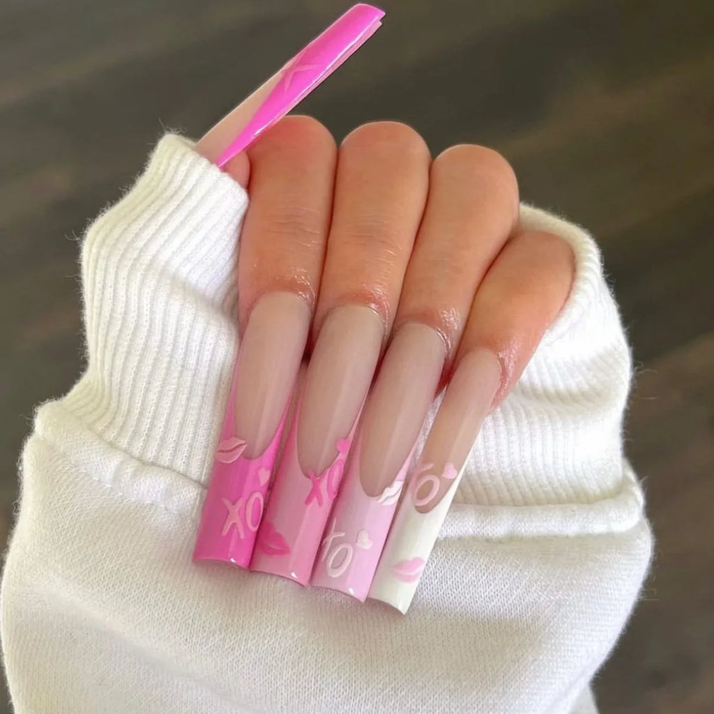 24Pcs Leopard Print Design False Nails with Bow Rhinestone Long Square Press on Nails Wearable French Ballet Fake Nail Tips