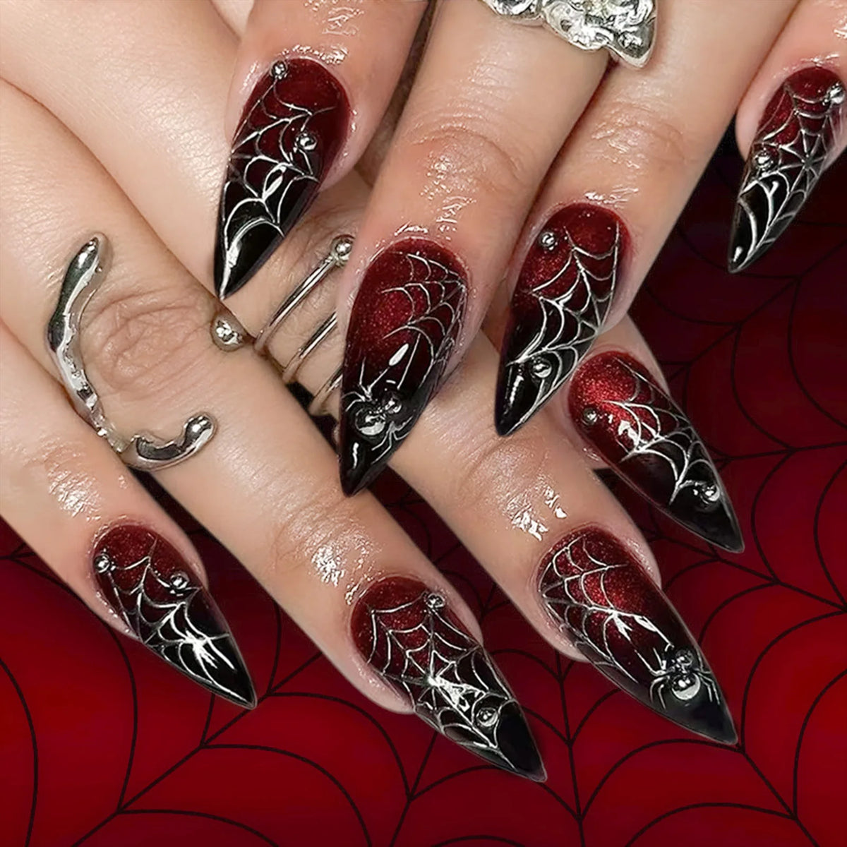 24pc Halloween Skull Press On Nails, Glitter Pink Ballet Tips