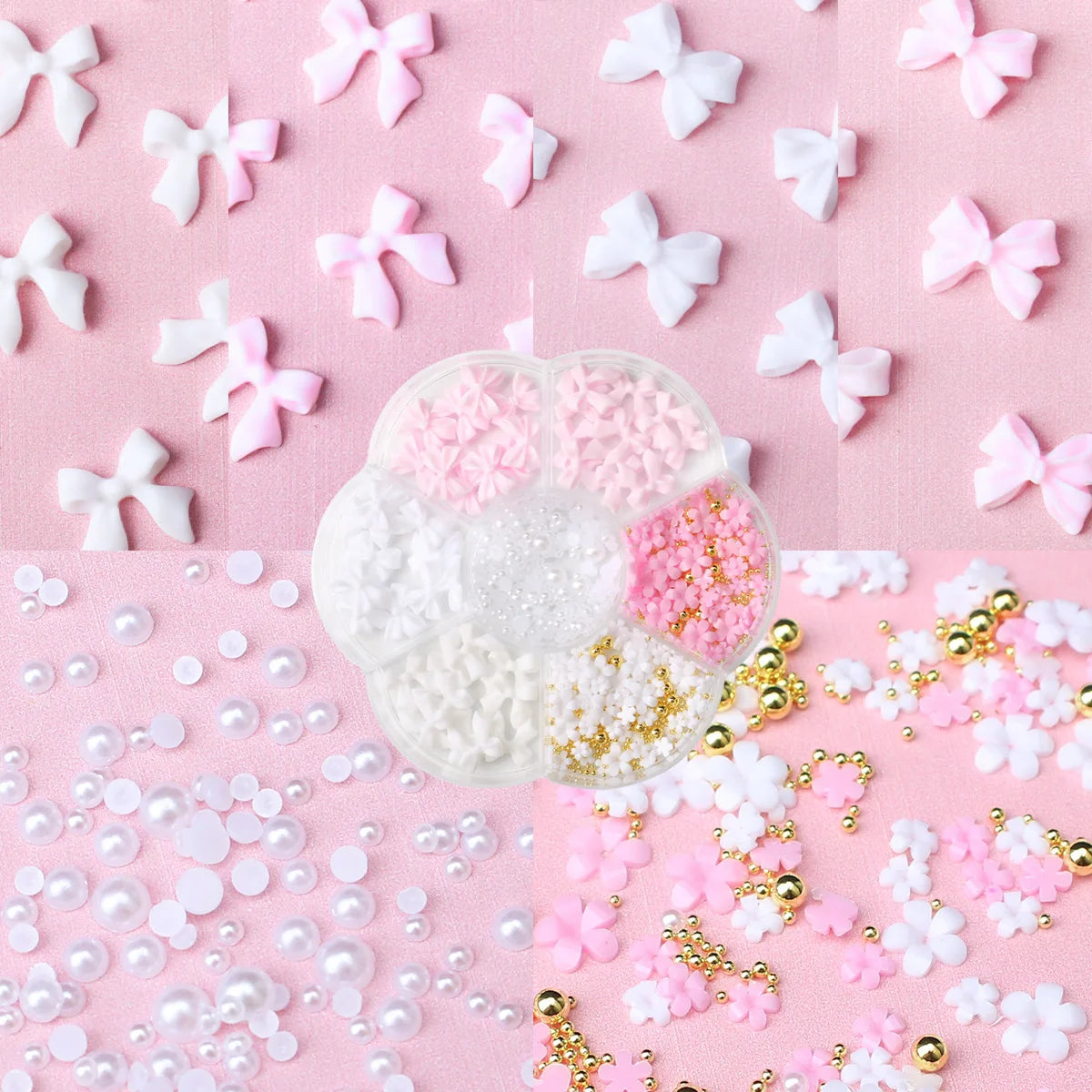 3D Flower Bow Nail Charms | Pearl Acrylic Nail Art Kit