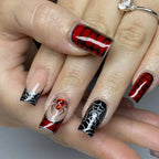 24pc Halloween Press On Nails, Silver Spider Gothic Almond Tips
