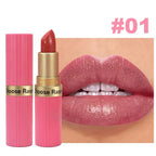 Pearlescent Pink Glitter Velvet Lipstick Metallic Waterproof Long Lasting Matte