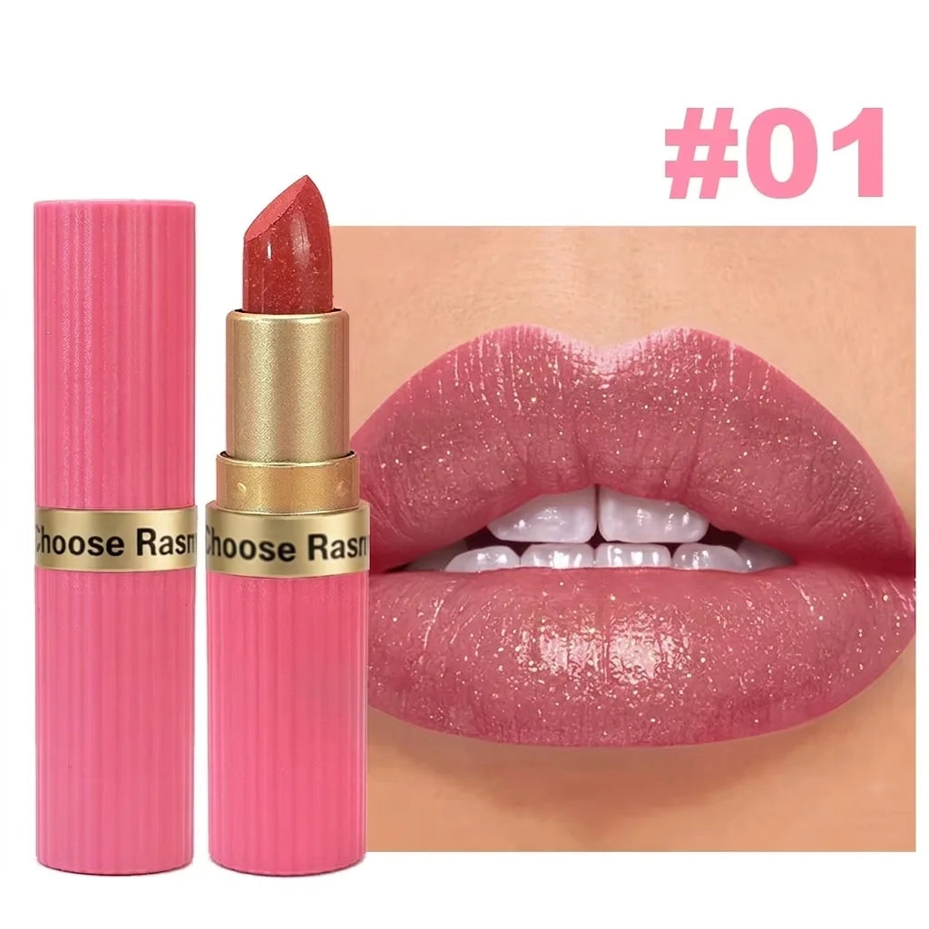 Pearlescent Pink Glitter Velvet Lipstick Metallic Waterproof Long Lasting Matte