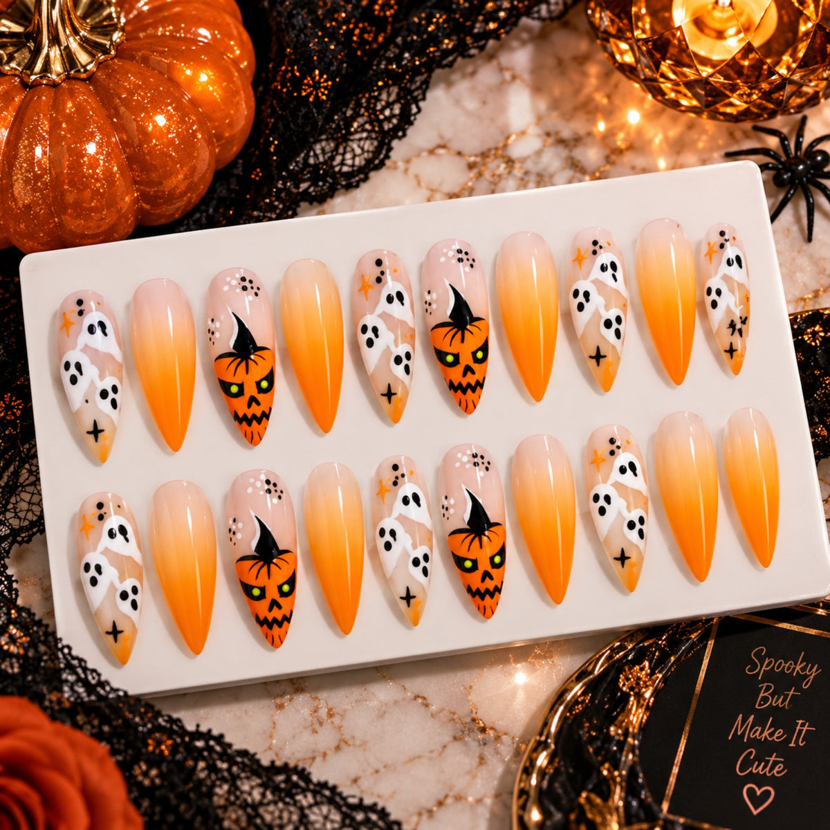 24pc Halloween press-on nails Ghost Pumpkin variant