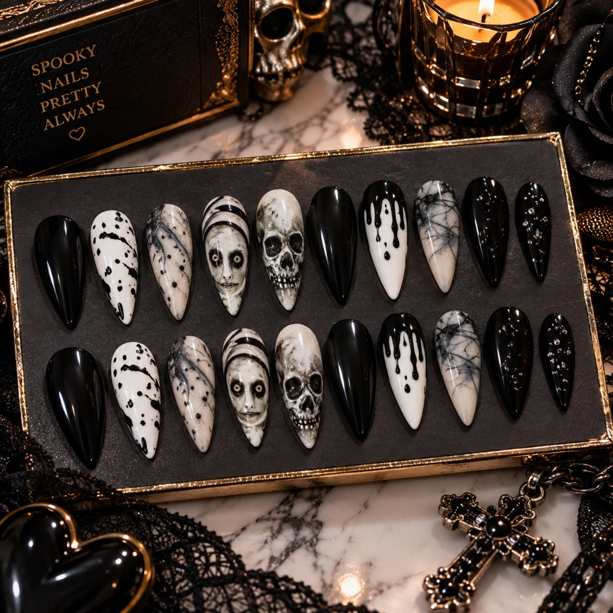 24pc Halloween press-on nails Graveyard Glam variant