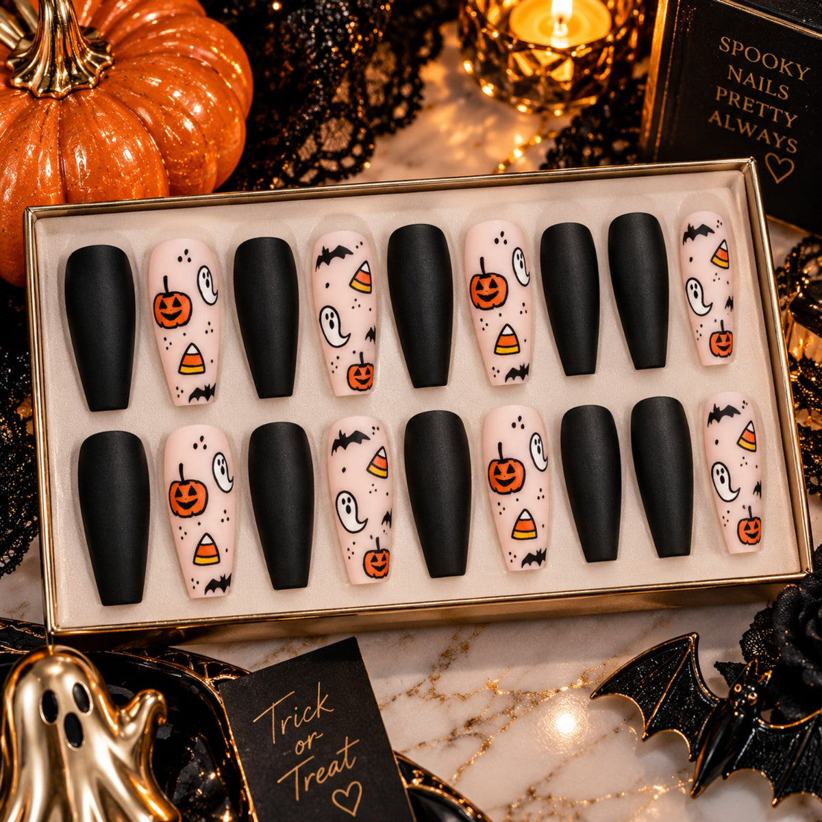 24pc Halloween press-on nails Haunted Candy Corn variant