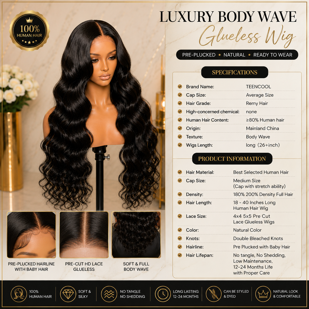 Glueless Body Wave Human Hair Wig 18 40" HD Lace