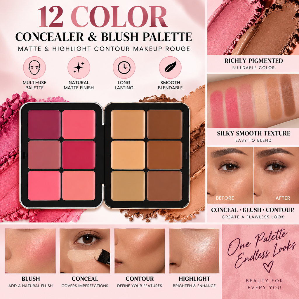 12 Color Concealer and Blush Palette Matte and Highlight Contour Makeup Rouge