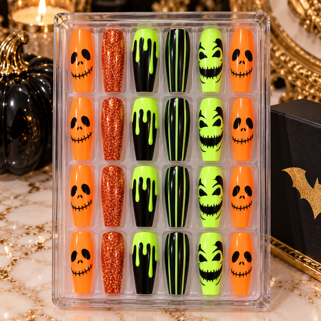 24pc Halloween Press On Nails, Ghost Pumpkin Spooky 45 Styles