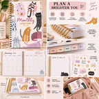 2026 2028 A5 Monthly Planner, Gold Spiral Cat Cover Organizer