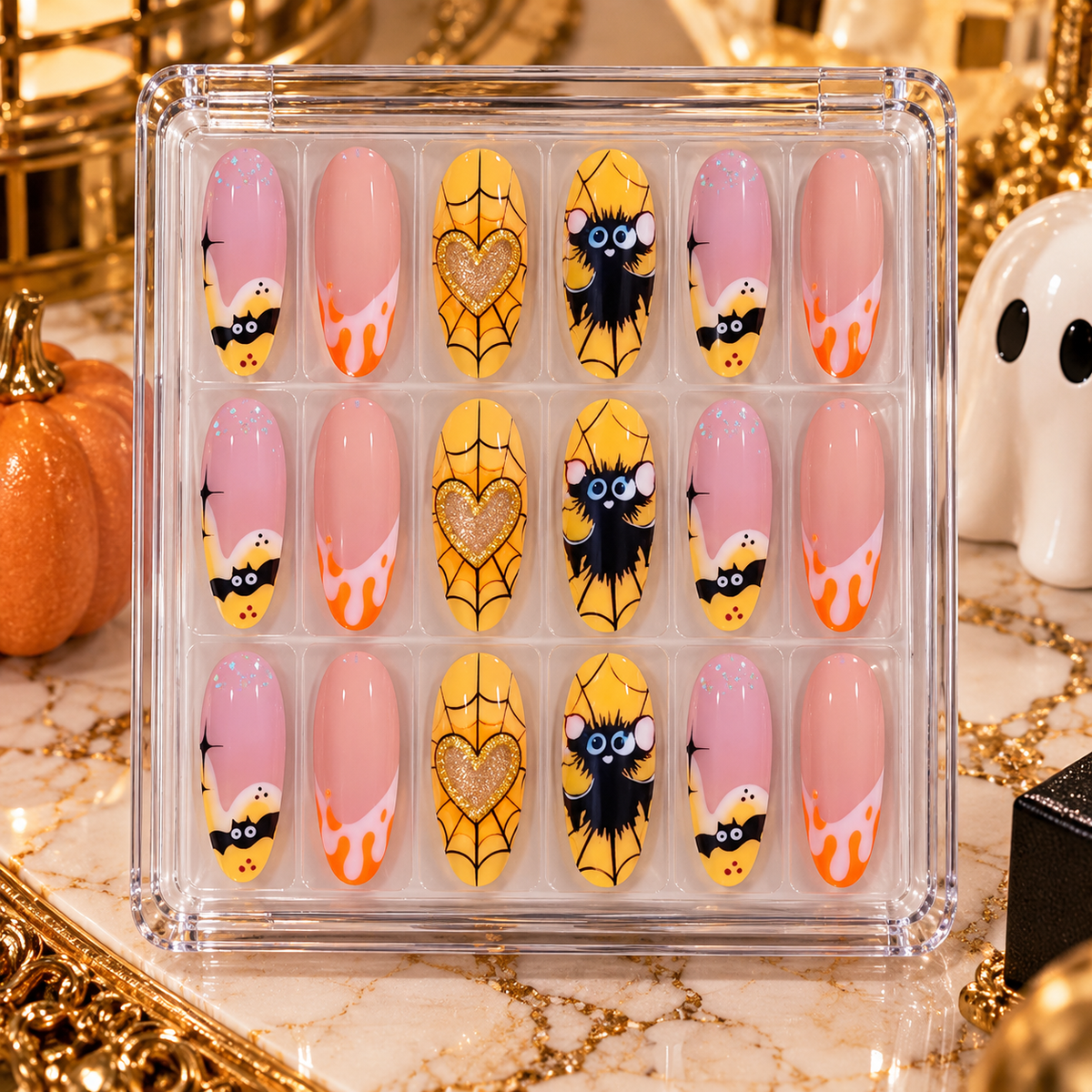 24pc Halloween Press On Nails, Ghost Pumpkin Spooky 45 Styles