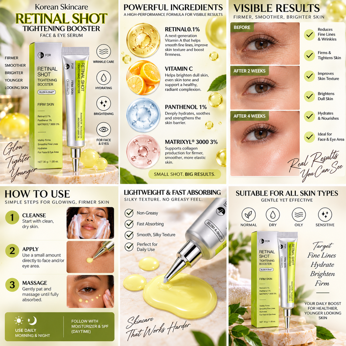 Korean Retinol Vitamin C Hydrating Shot Tightening Booster Face & Eye Serum
