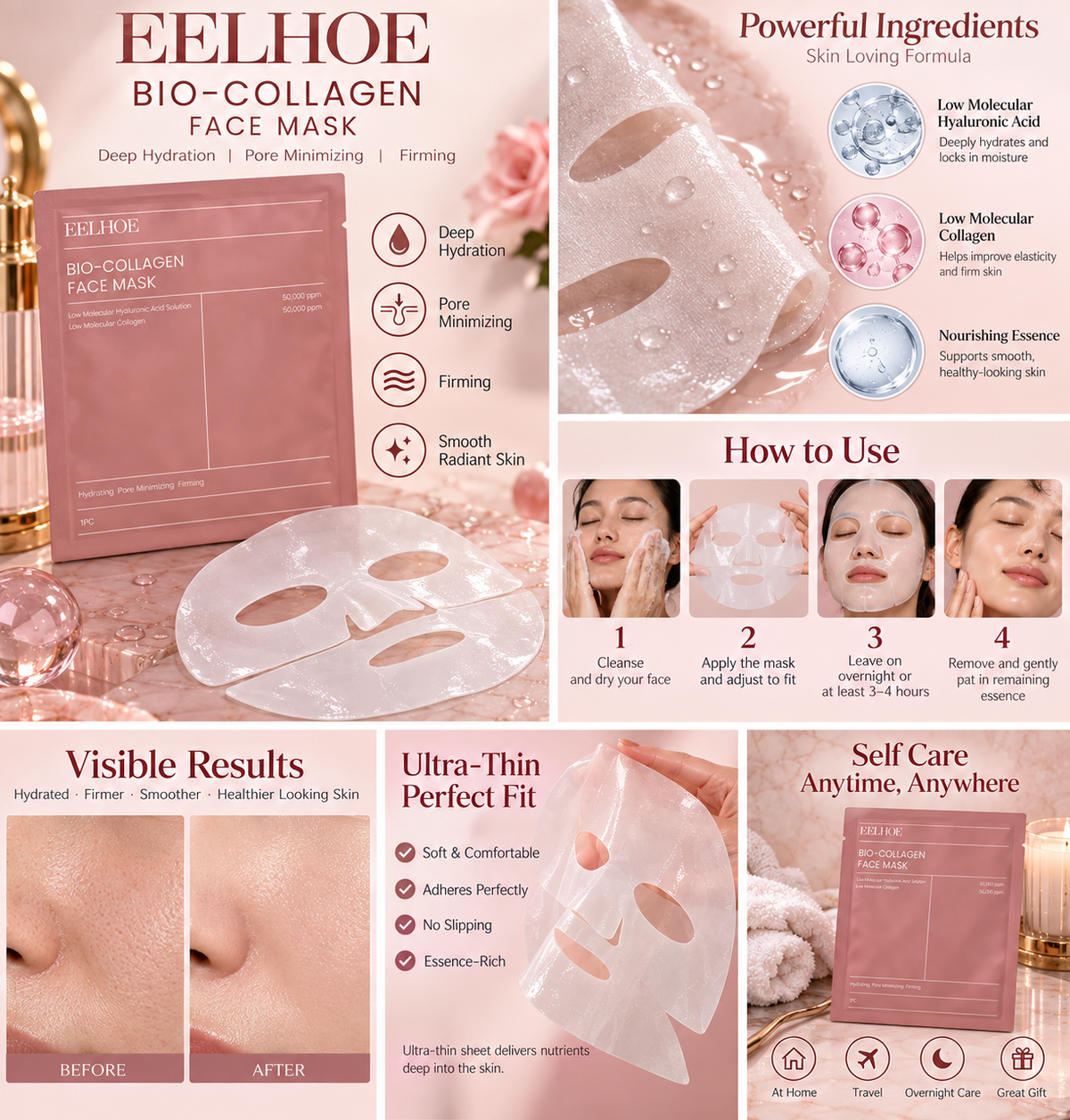 Bio Collagen Facial Mask Shrink Pores Deep Hydrating Overnight Mask