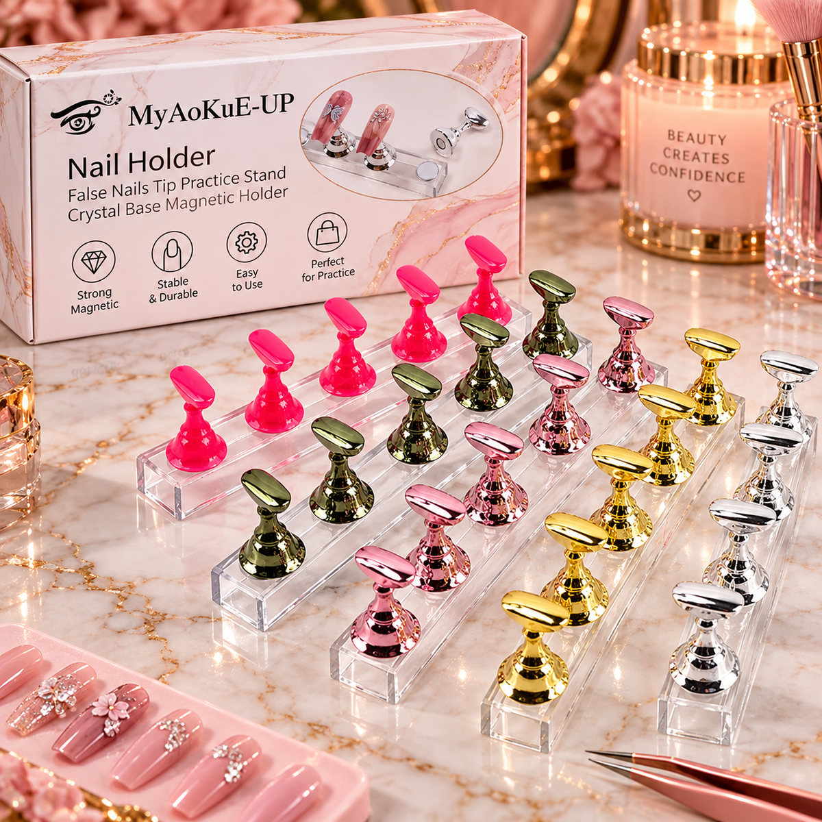 Nail Holder False Nails Tip Practice Stand Crystal Base Magnetic Holder Nail