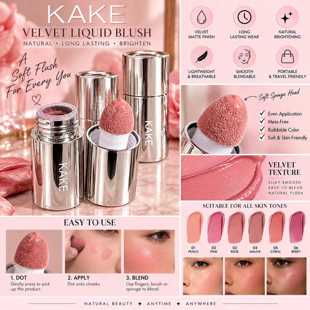 Velvet Liquid Blush Matte Sponge Head Blush Natural Lasting Brighten Facial