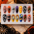 24pc Halloween Press On Nails, Silver Spider Gothic Almond Tips