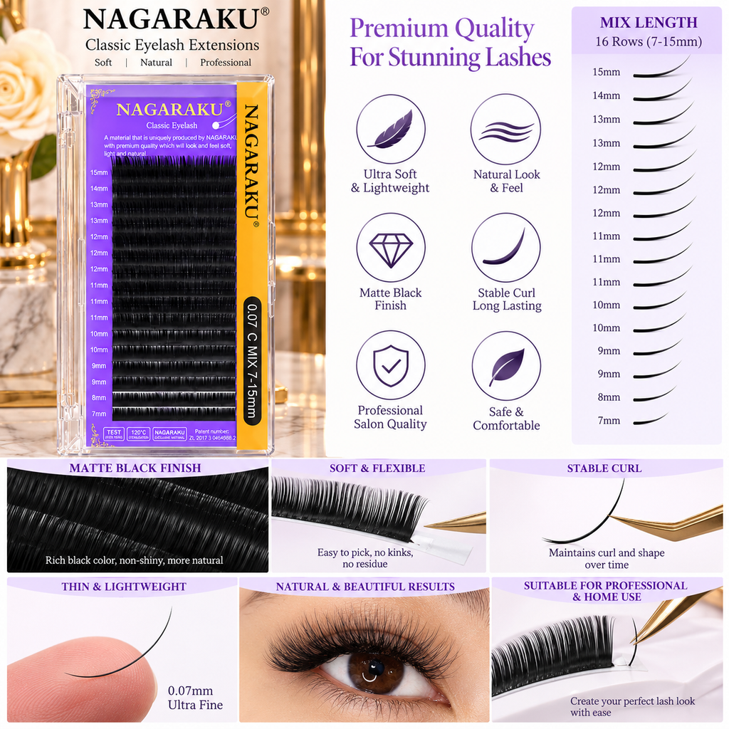 NAGARAKU 16Rows Classic Individual Lash Extensions Matte Black