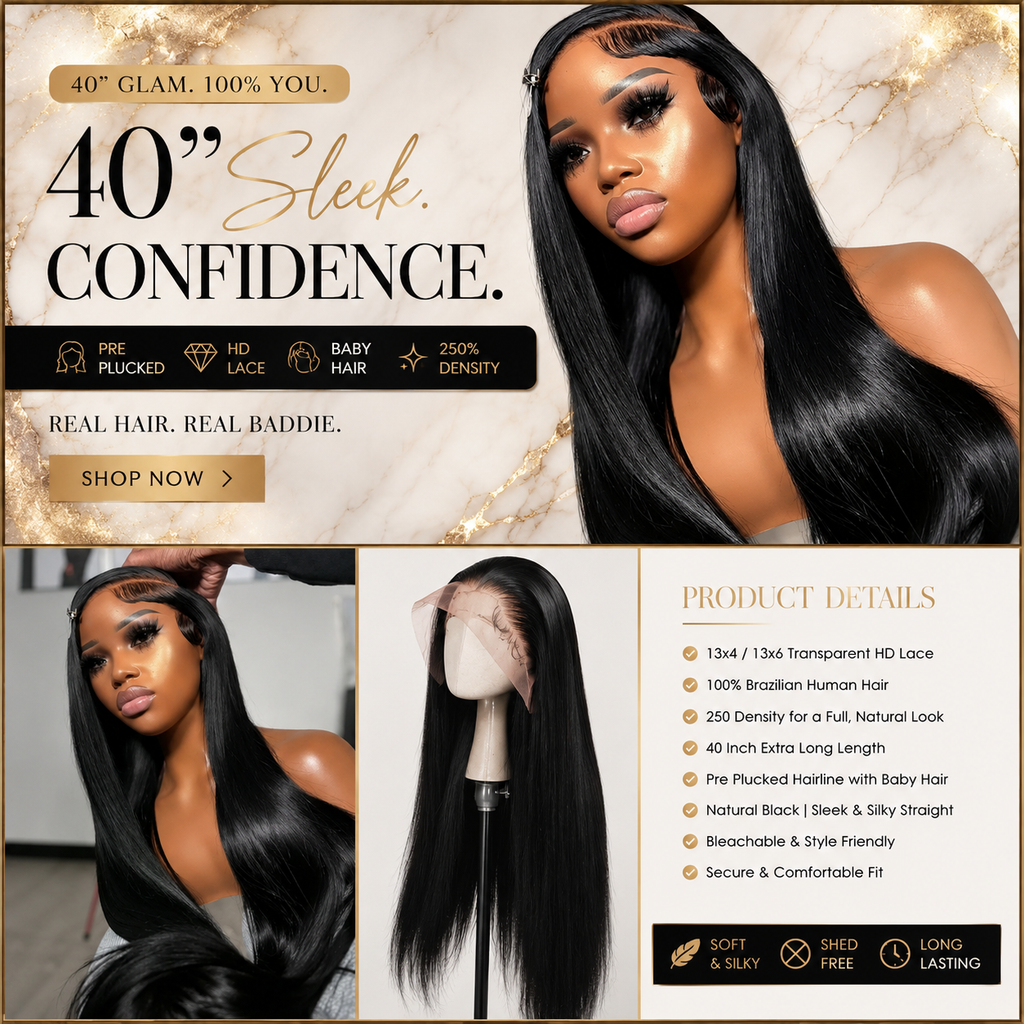 40" HD Lace Front Brazilian Human Hair Wig 250% Density