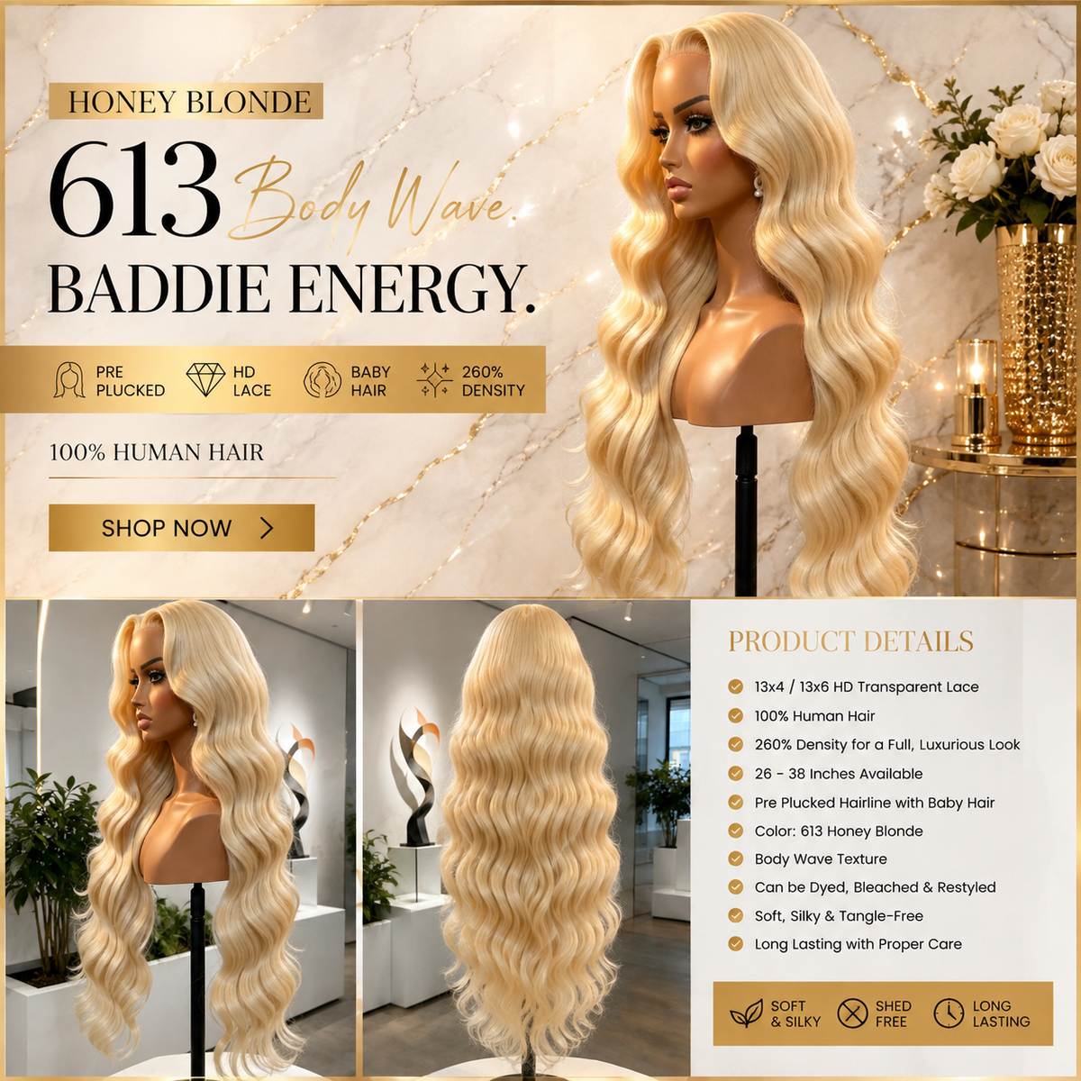 613 Honey Blonde Body Wave HD Lace Wig