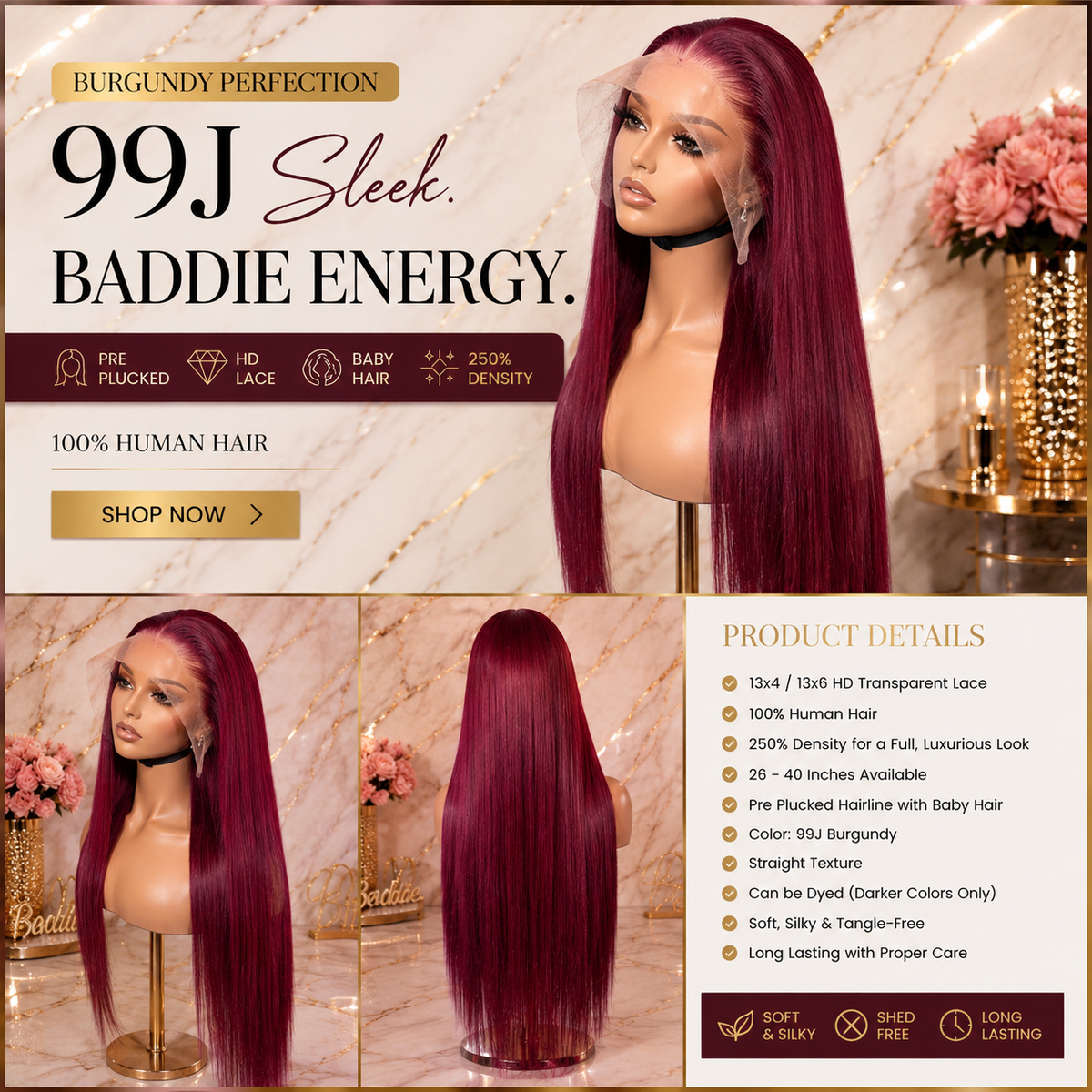 99J Burgundy 13x6 HD Lace Front Human Hair Wig 26 36 Inch