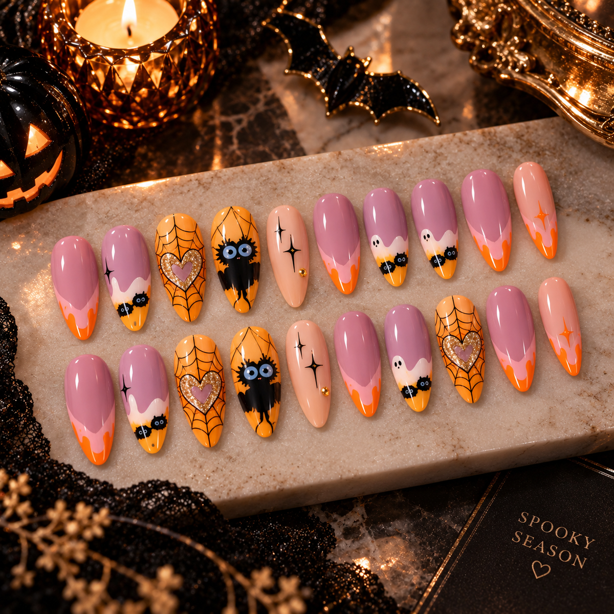 24pc Halloween Press On Nails, Ghost Pumpkin Spooky 45 Styles