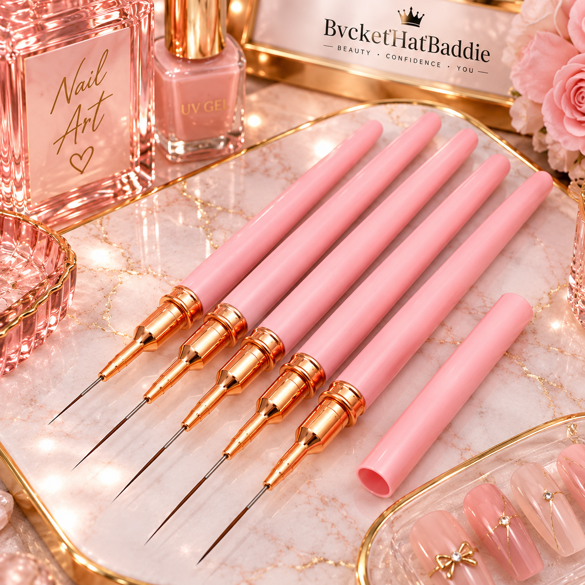 5-Piece Nail Art Liner Brushes Set Elongated Lines Striping Drawing UV Gel
