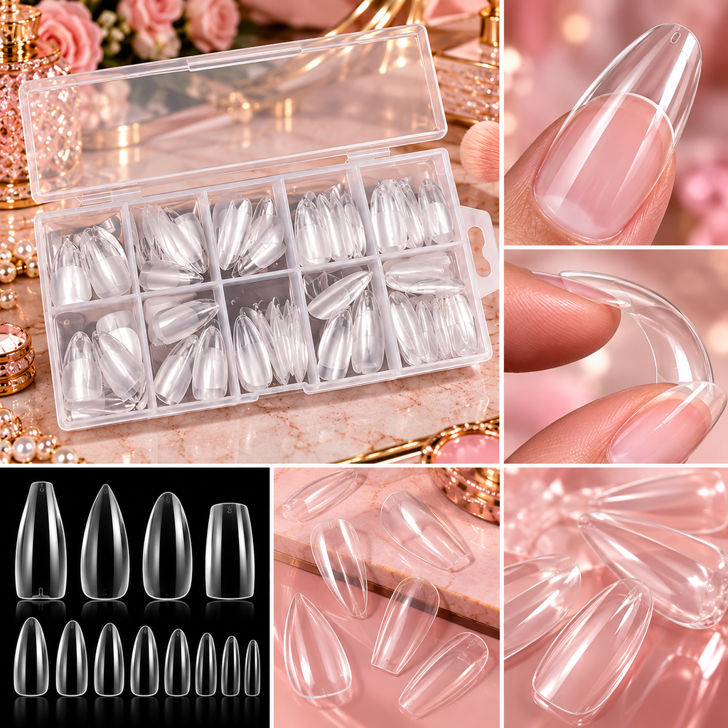 120PCS Full Cover Press-On Nail Tips Stiletto Almond Square Coffin French False