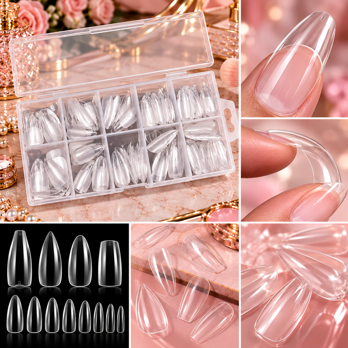 120PCS Full Cover Press-On Nail Tips Stiletto Almond Square Coffin French False